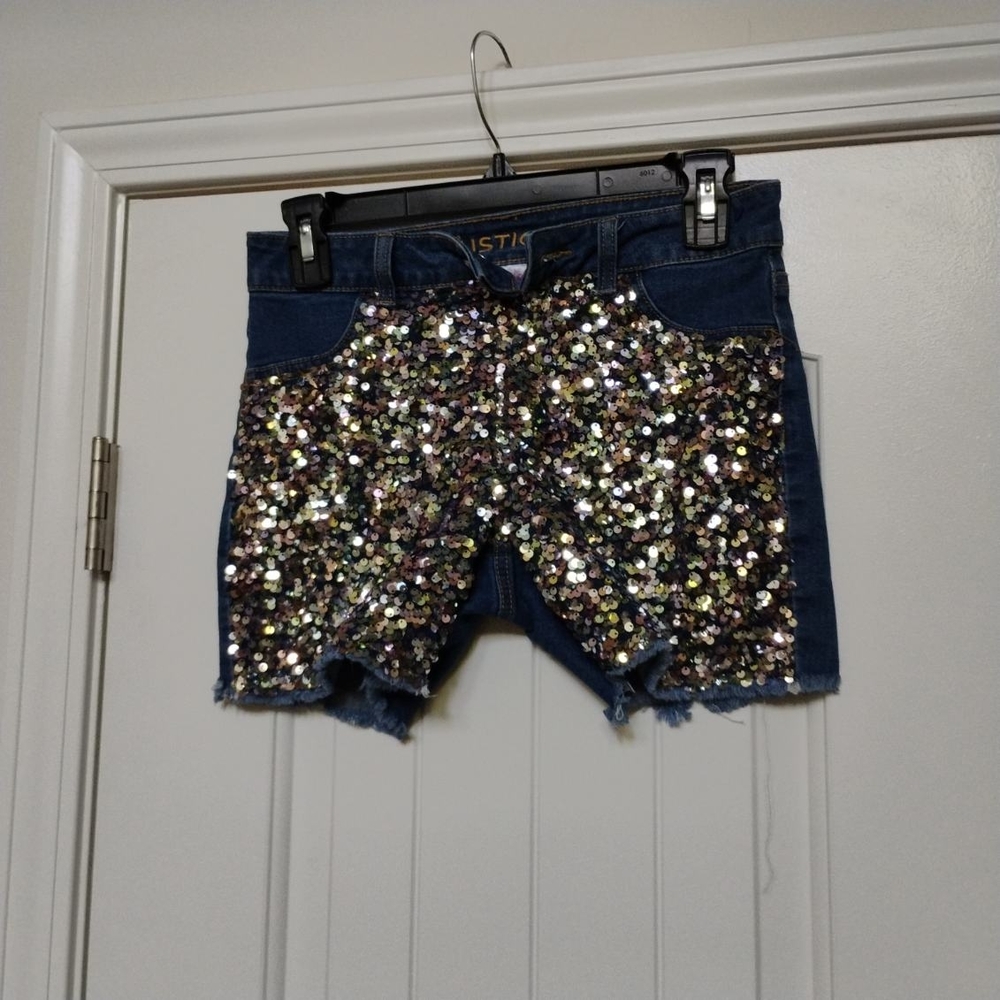 Justice Sequin Embellished Denim Shorts Sz-14